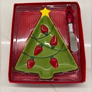 Hallmark Christmas Tree Serving Plate with Spreader Hostess Teachers Gift